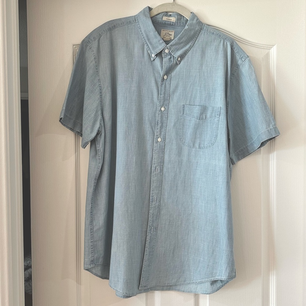 J Crew short sleeve light denim button down